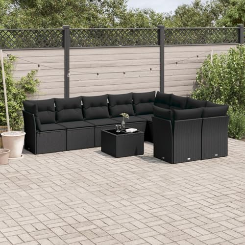 Gecheer Set de sofás de jardín 10 pzas Cojines ratán sintético Negro,Muebles de Salón de Jardín,Conjuntos Muebles Terraza Jardin Exterior Patio,Type 58