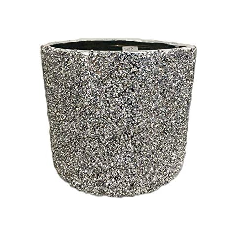 Silver Vase Statue Sparkle Ornament Bling Diamond Gift Silver Crushed Crystal Filled Ceramic Vase Pot Sparkle Bling Crushed Diamond Display |Gift Present for all occasion Home Decoration Cover