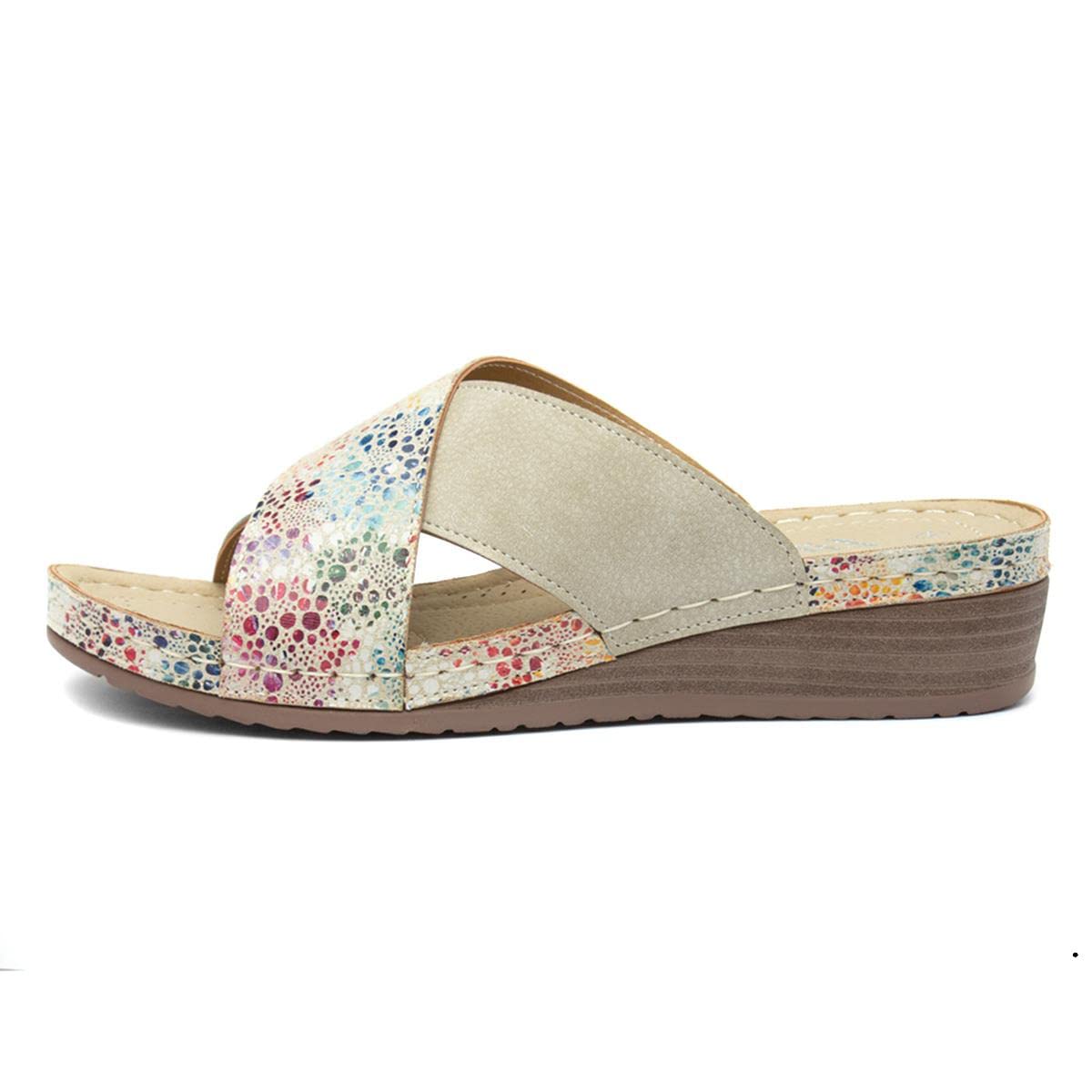 LilleyWomens Beige Cross Strap Mule Sandal