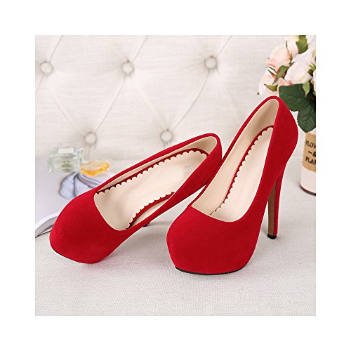 Escarpins talons hauts OCHENTA bout rond chic et semelle plateforme suédine rouge 40.5