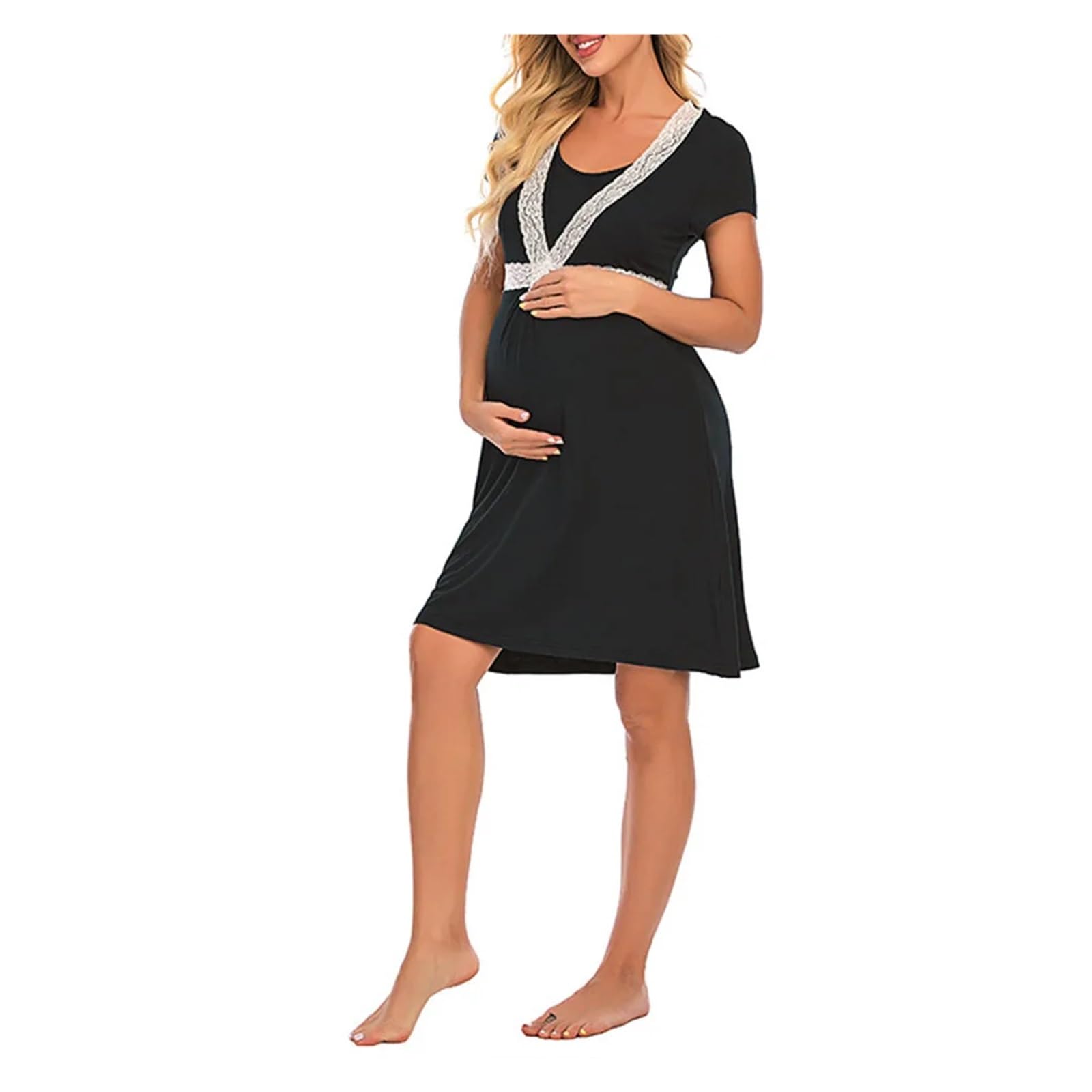 Camicia da Notte Donna Camicia da Notte for Allattamento 3 in 1, Abito Premaman a Maniche Corte, Pigiama for Allattamento, Vestito for Il Parto
