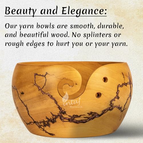 Image of INTAJ Wooden Yarn Bowl for Knitting and Crochet, 7 Inch No-Snag Holder