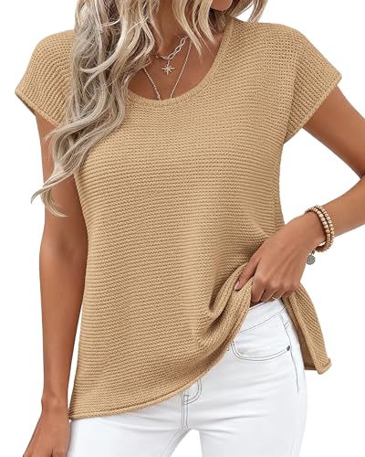 BTFBM Sweater Vest Women Cap Sleeve Tops,Khaki,X-Large - image 5