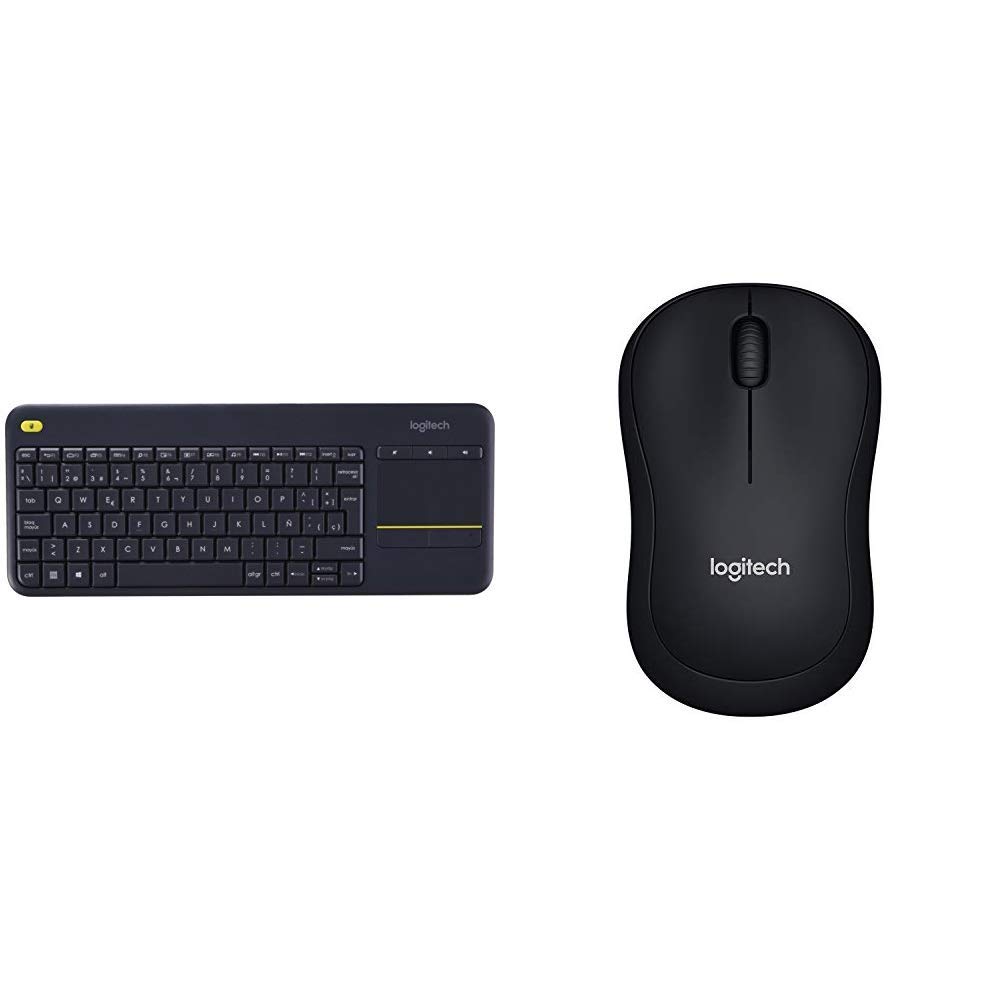 Logitech K400 Plus - Teclado inalámbrico para televisores conectados a PC, QWERTY español, Color Negro + M185, Ratón inalámbrico, Óptico, 2.4 GHz, USB, Negro