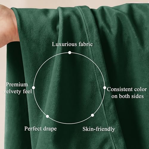 Image of Dark Green Christmas Velvet Drapes Room Darkening, W52xL90, 2 Pcs | Christmas Holiday Decor, 300GSM Heavy Soft Velvet, Heat Insulated, Privacy, Dining Backdrop French Door, Living Room