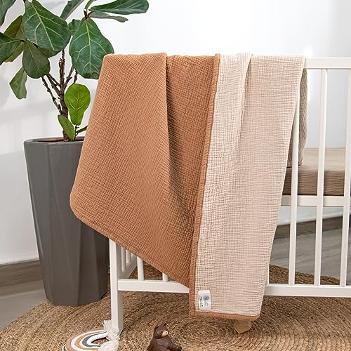 Image of lulumoon Muslin Baby Blanket Neutral: Cotton Toddler Blanket for Daycare