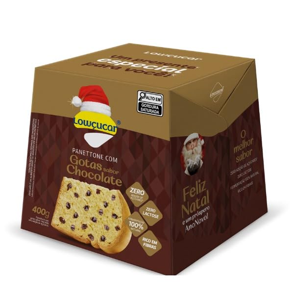 Panettone Gotas Chocolate S/Açucar e Lactose 400gr |Lowçucar