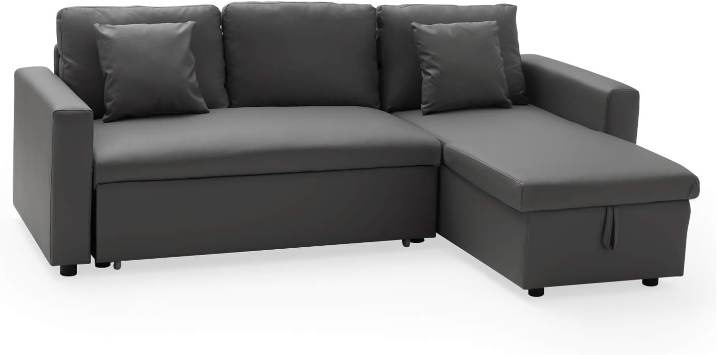 Happy Garden Canapé d'angle Convertible Wade 3 Places en Tissu Gris