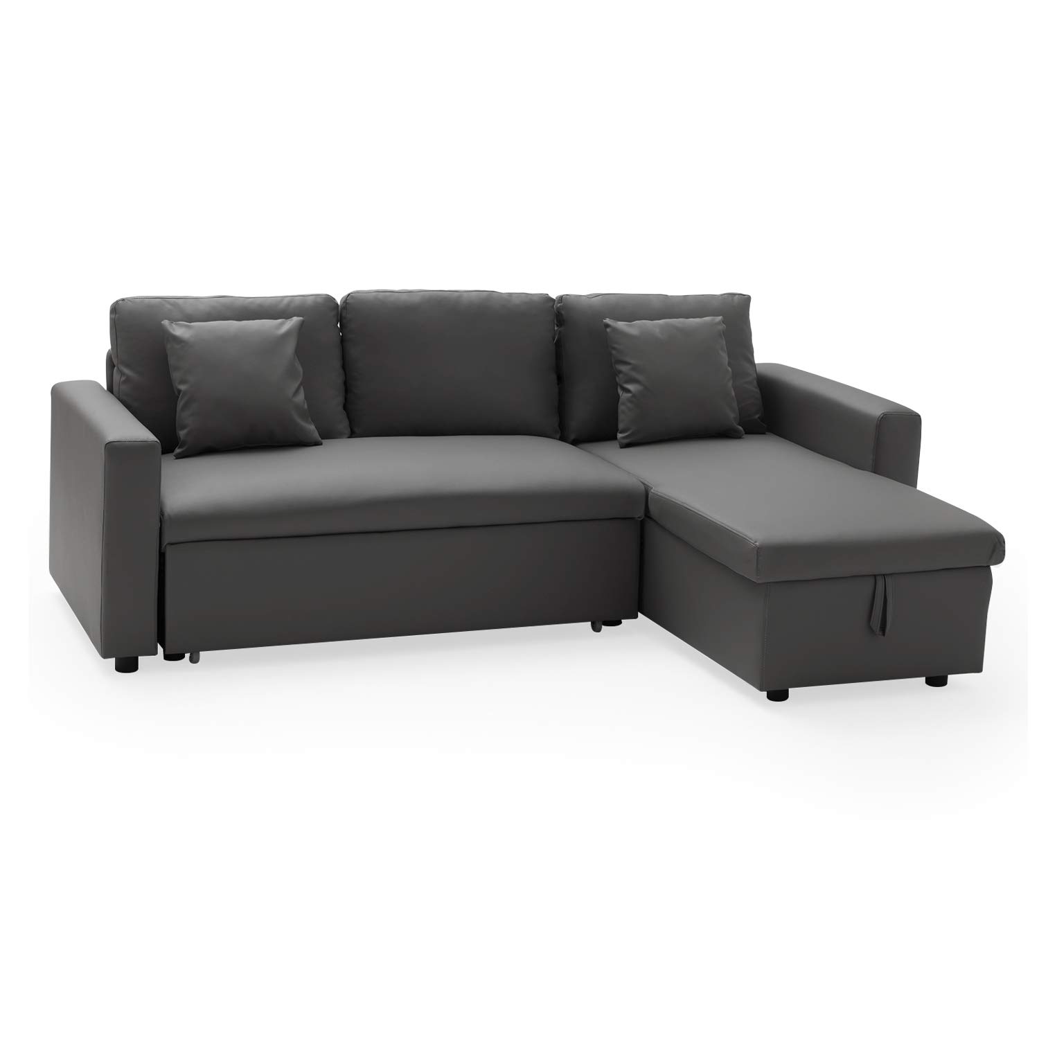 Happy Garden Canapé d'angle Convertible Clark 3 Places en Simili Gris. Canapé avec méridienne réversible et Coffre de Rangement.
