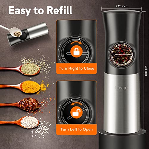 Gravity Electric Salt And Pepper Grinder Set - Usb Rechargeable，Automatic Salt Pepper Mill With 5 Adjustable Coarseness, Ceramic Grinder With Bottom Cap, White Led Lights #TOP6