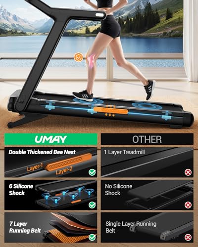 Image of UMAY Fitness Treadmill with 0% /20% Auto /Manual Incline, Treadmills for Home Folding with Pulse Sensors, 300 /350 /400LBS Capacity, Max 4.0HP Quiet Brushless & 8 /8.7 /9.5MPH