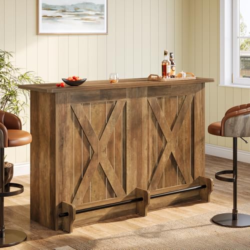 63-Inch Bar Table, 2-Tier Bar Cabinet Height Pub Table with Footrest, Modern Coffee Cabinet for Home...