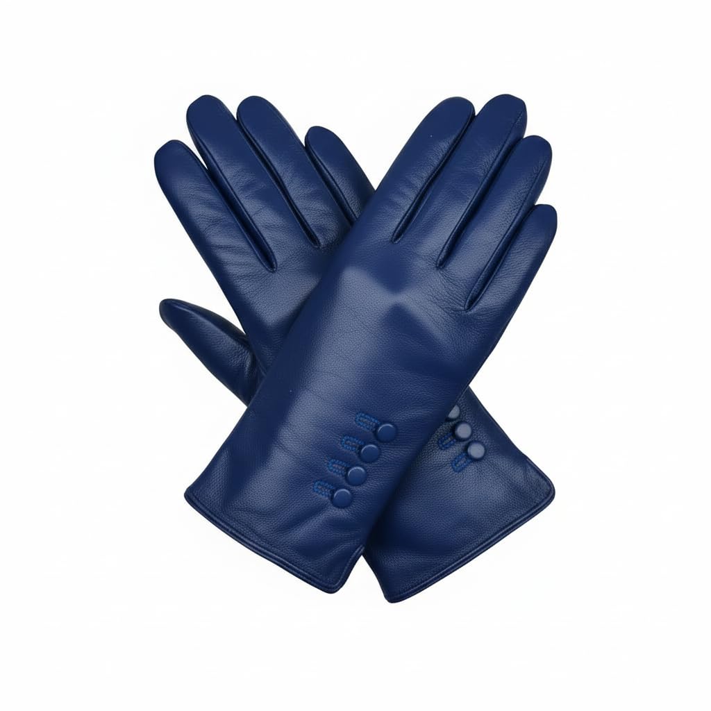 Leather Emporium Women's Blue Soft Genuine Leather Gloves Fully Lined Winter Warm (Large, )