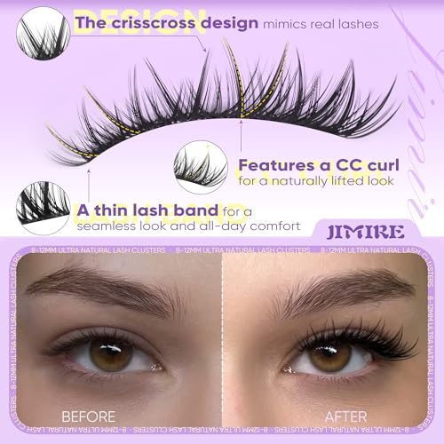 Image of Natural Lash Clusters Wispy 8-12MM Short Eyelash Clusters CC Curl 120Pcs | Wispy Cluster Eyelash Extensions Thin Band Individual Cluster Lashes DIY Lash Extensions for Soft Glam Makeup Look Daily Wear