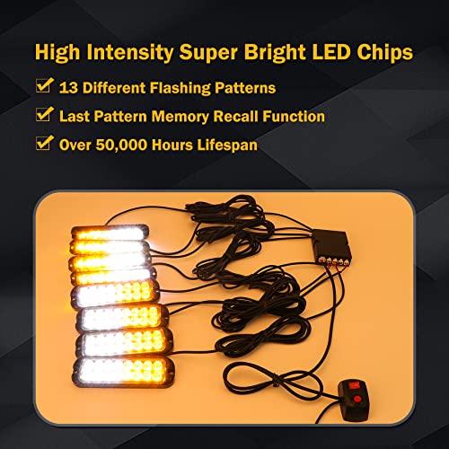 Piiloo Led Amber White Strobe Lights Kit Emergency Waterproof 8-Led & 16-Led Ultra Slim Sync Feature Grill Surface Mount Beacon Hazard Warning 13 Flashing Pattern For Off-Road Vehicle Truck Atv 8Pcs #TOP3
