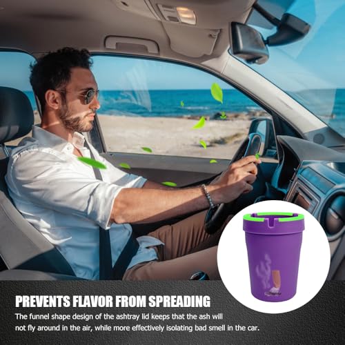 Image of Glow in The Dark Ashtray, Car Ashtray, Cigarette Self-Extinguishing Car Cup Holder Ashtrays with Lid, Universal Portable Mini Vehicle Cigarette Trash Can Auto Accessories for Cars (Purple)