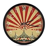 El paquete incluye: reloj de pared grande con fondo de circo vintage para decoración de sala de estar tiene una amplia ranura en la parte posterior para la instalación, y el embalaje contiene ganchos. Funciona con una batería Aa, el movimiento de cuarzo preciso garantiza la hora exacta. ¡No volverás a llegar tarde! (Nota: batería no incluida)