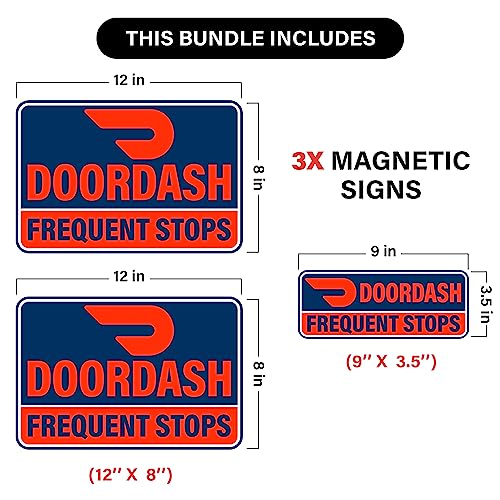 Image of (3 Pack) Heavy Duty Doordash Car Magnets Door Signs for Delivery Drivers, Dashers Accessories (Blue Background)