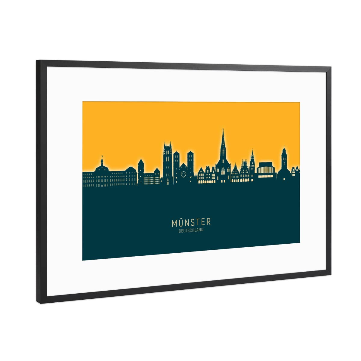 artboxONE Poster mit Rahmen Schwarz (Metallic) 45x30 cm Münster Germany Skyline Citrus von Michael Tompsett