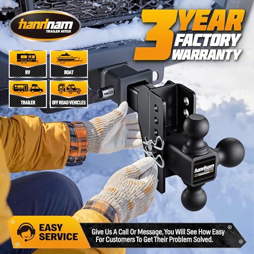 HANDNAM Drop Hitch Adjustable Trailer Hitch, Tow Hitch with 6-Inch Drop/Rise for Truck (16,500 LBS GTW), Adjustable Drop Hitch Fits 2-Inch Receiver, Trailer Hitches with Double Anti-Theft Pins Locks by Handnam - Image 7