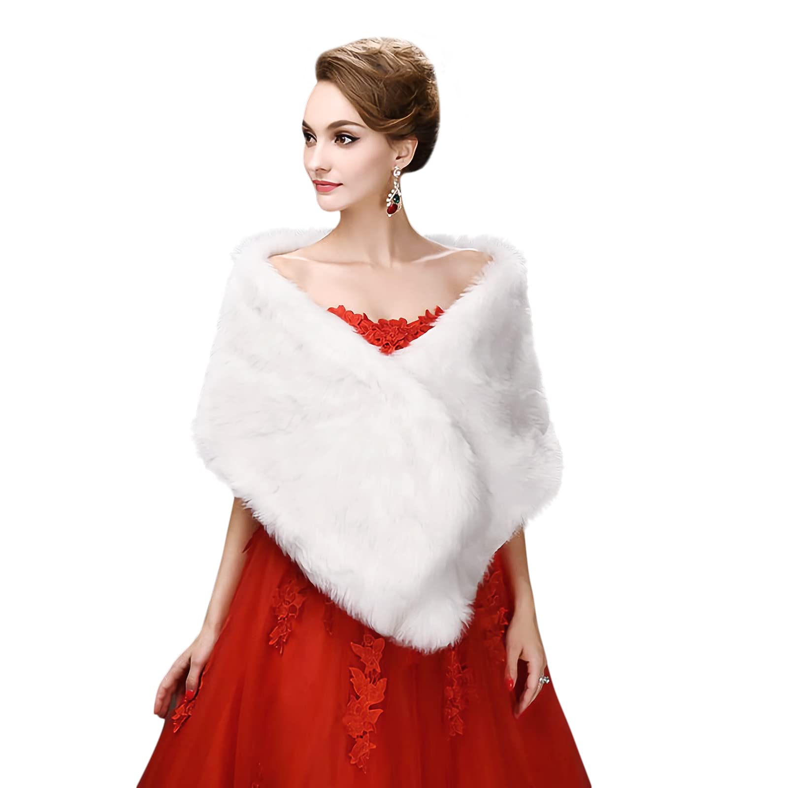 Winter Long Faux Fur Shawl Wrap Warm Bridal Wedding Cover Up Elegant Evening  Dress Stole Short Plush Party Shrug for Women at Amazon Women's Clothing  store