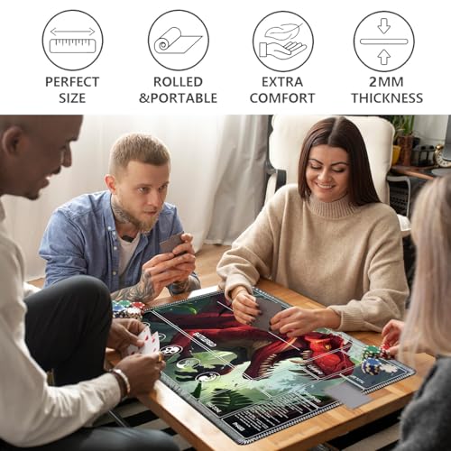 Image of for MTG Playmat with Card Storage Bag,Non-Slip Rubber Base & Smooth Surface 24x14in,Beginner-Friendly Magic Mat for Commander Deck,Red Dinosaur