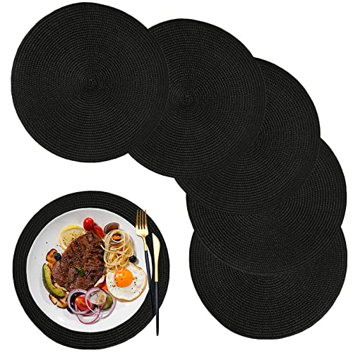 maifey Set de Table Lot de 6,12.6 inch,Set de Table Rond Plastique Polypropylène Lavables pour la Cuisine, la Table à Manger, Les fêtes, Les Mariages(Noir)