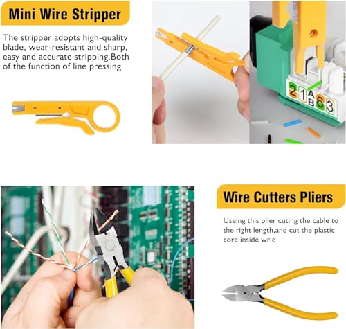 Image of XIKKART Crimping Tool RJ45, Passthrough Kit Cat7 Cat6A Cat6 Cat5E Cat5 RJ45 Ethernet Crimp Tools with 50PCS Cat6 Pass Through Connectors 50PCS Boot Covers 1 Lan Network Tester + Battery
