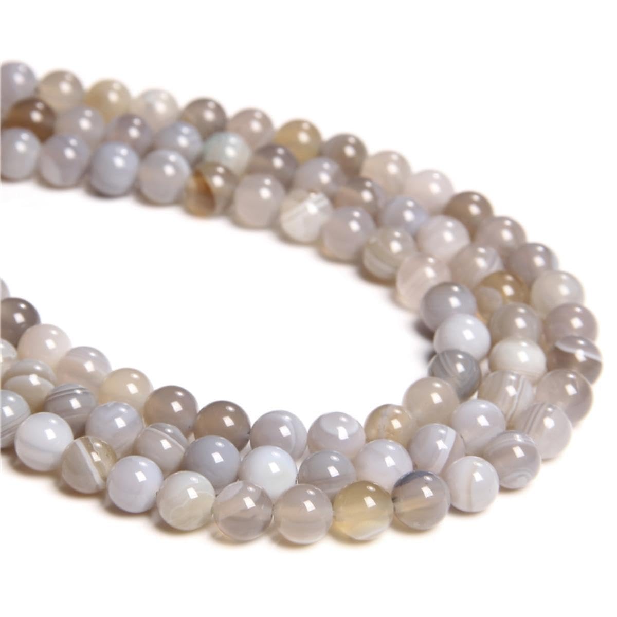 38PCS 10mm Natural Grey Striped Agate Round Smooth Loose Spacer Beads Hole Size 1mm Gemstone Energy Healing DIY Beads for Bracelet Necklace Jewelry Making