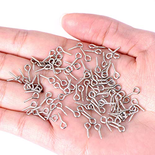600 Pcs Mini Screw Eye Pin Peg Jewelry Small Screw Eye Pins, Eye pins Hooks, Eyelets Screw Threaded Silver Clasps Hooks Eye Screws