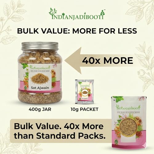 Image of indianJadiBooti Sat Ajwain (400g) - Potent Thymol Crystals for Pain Relief Oil & Steam Inhalation | Pure Ajwain Flower Extract for Cold, Cough & Gas | Food Grade Concentrated Aroma