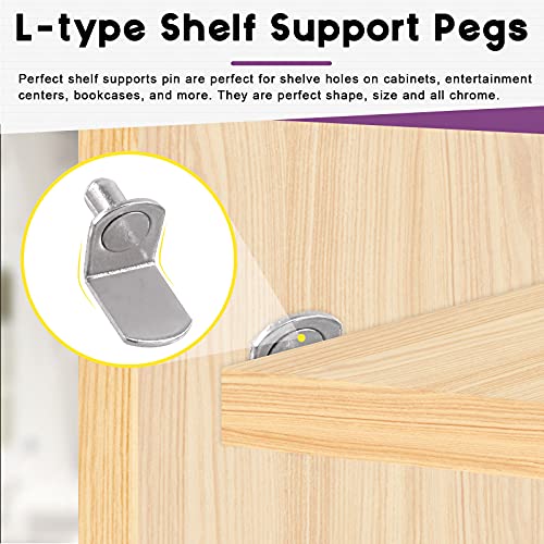 Swpeet 60 Pcs 1/4" L-Shelf Support Pins, 6mm Silver Plated Steel Holder Pegs - Image 4