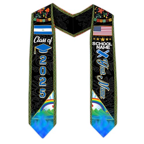 MonkeyVan Custom Nicaraguans Graduation Sash 2025, Nicaragua Graduation Stole, Nicaraguans American Flag Graduation Sash 2025 Ncrg 12