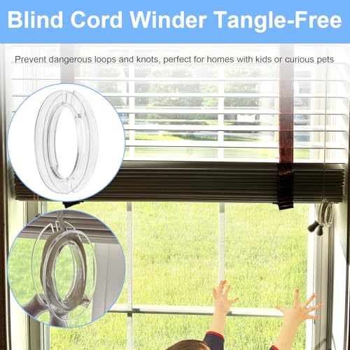 Blind Cord Winder, Safety Baby Proof Blinds String Holder, Transparent Anti-Entanglement Cord Organizer for Blinds/Shades, Blind Cord Wrap Cleat Alternative 4 Pack (No Wall Damage, Pet-Friendly)