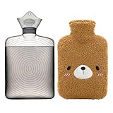 samply 湯たんぽ ゆたんぽ お湯 注水式 容量1.8L かわいい カバー付き エコ 省エネ 防寒グッズ 冷え対策 ギフト (クマ ブラウン 1.8L)