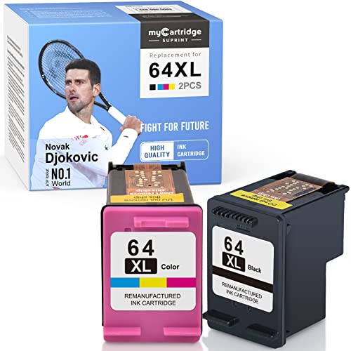 myCartridge SUPRINT Remanufactured Ink Cartridge Replacement for HP 64 XL 64XL for Envy 7855 7858 7155 5542 6255 Printer Black Color (2 Pack)