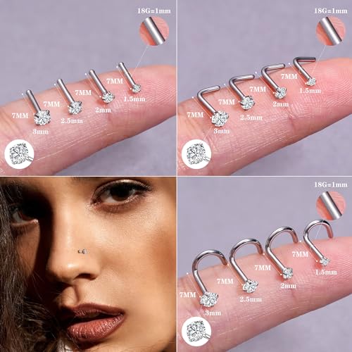 LOYALLOOK 18Pcs Nose Rings Studs - 316L Surgical Steel Gold Nose Studs Double Hoop Nose Ring for Women Men 18G/20G Nose Rings Stud Hypoallergenic Nose/Body Piercing Jewelry 1.5mm 2mm 2.5mm 3mm CZ4