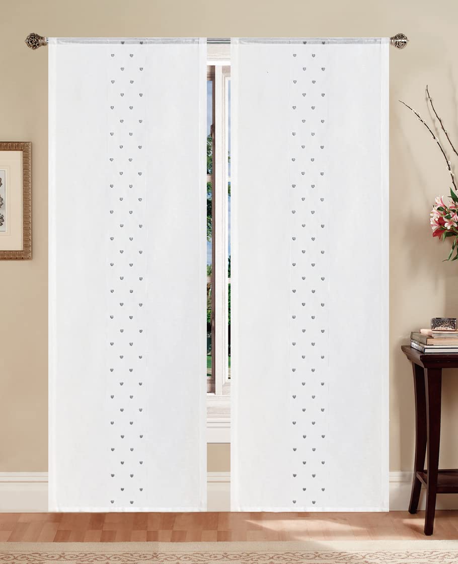 Coppia Tende A Vetro Home Tresor Modello Amy B1 – Base Bianca Con Fiorellini Gialli, 45x240 Cm, Doppio Meccanismo - 3