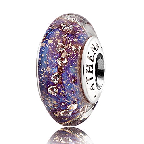 ATHENAIE Murano Glass 925 Silver Core Multi-Clear CZ Charms Bead for Bracelet Christmas Gift