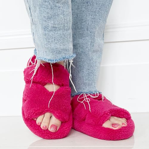 TRENDSUP Open Toe Slippers for Women, Adjustable, Memory Foam, Fuzzy Fur Lining, Non Slip Sole3
