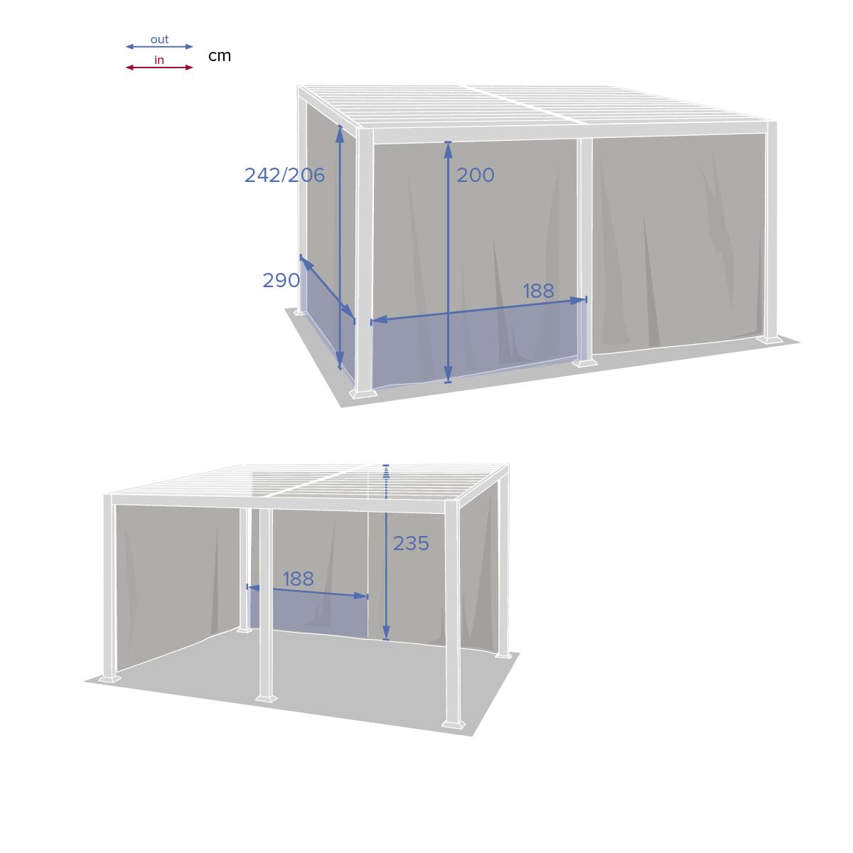 Hespéride - Kit 6 Rideaux Ardoise pour Pergola Avila 4x3 m - Polyester Déperlant, Opaque, Vendu sans Structure - pour Fermer Tonnelle, Jardin