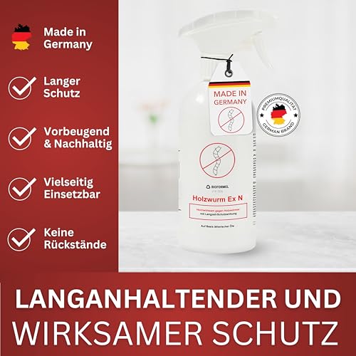 BIODELTA Holzwürmer-Ex Spray - Holzwürmer vertreiben - Holzwurmmittel mit Langzeitschutz - Woodworm treatment - Schluss mit Holzwürmer (500ml) - Indoor & Outdoor geeignet