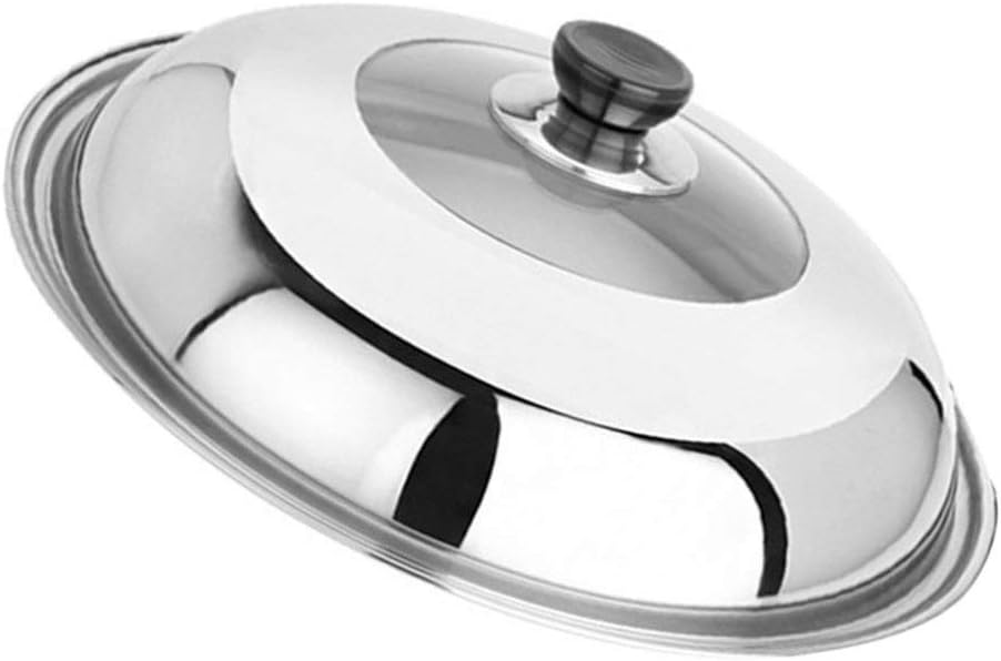 Universal Stainless Steel Wok Lid with Tempered Glass Top - 14 Inch Pan Cover for Frying Pans, Pots, and Skillets - Anti-Splash Design, Steam Release Holes, Dishwasher Safe