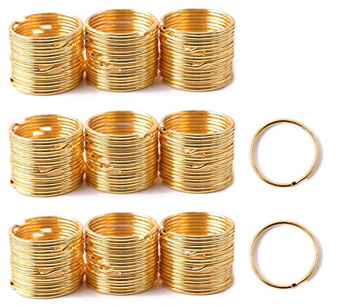 Shapenty 1 Inch/25mm Round Edged Metal Split Key Ring Chain Clip Connector Bulk for Car Home Keys Organization and DIY Art Craft Project (Gold, 100PCS)