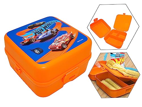HOVUK Hot WheeIs - Lonchera para niños de 14 cm, 3 compartimentos, de plástico, reutilizable, sin BPA, para niños escolares y regalo de cumpleaños de más de 3 años