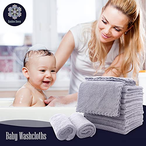 Image of 16 Pack Baby Washcloths - Luxury Coral Fleece - Extra Absorbent and Soft Wash Clothes for Newborn, Infants and Toddlers - Suitable for Sensitive Skin and New Born - Baby Shower - Light Grey,10x10 Inch
