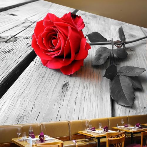 Papier peint panoramique rose de style poster geant rouge avec motif vintage