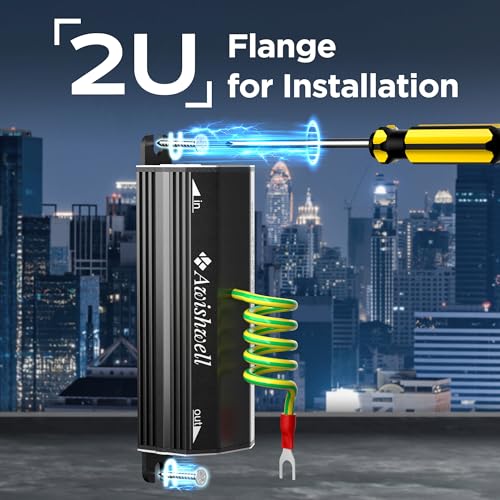 Image of Ethernet Surge Protector Gigabit, 2 Pack PoE++ RJ45 Surge Protector 1000Mbps, 20KA Metal Shielded Lightning Arrestor LAN Network CAT5 /CAT6 Thunder Arrestor-Mounting Flange