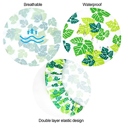 PHOGARY 5 STK Abdeckhauben für Lebensmittel Wiederverwendbare, aus Stoff, Topfhauben mit Gummizug, Dehnbare Deckel Wasserdichtes Gewebe dehnte Abdeckungen für Glassalat-Schüssel, Topf, grünes Blatt