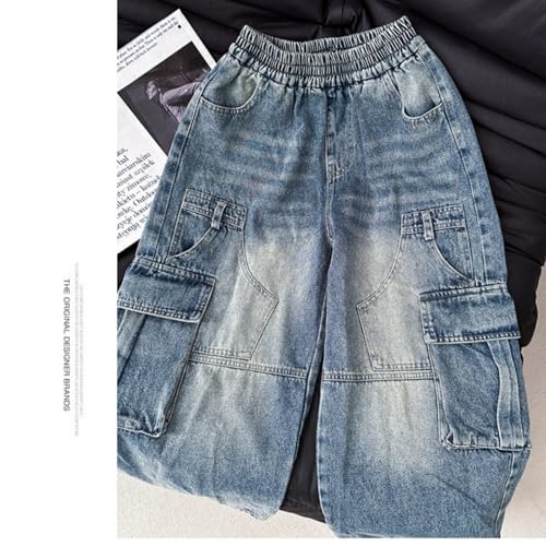 Baggy Jeans for Boys Kids Teens Straight Wide Leg Jeans Summer Casual Elastic Waist Loose Fit Y2K Streetwear Denim Pants4